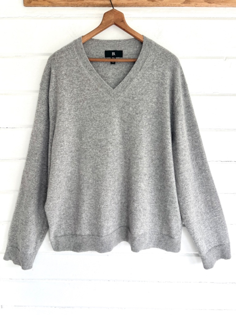 BANANA REPUBLIC 100% Cashmere V-Neck Sweater - Heather Gray - XXL